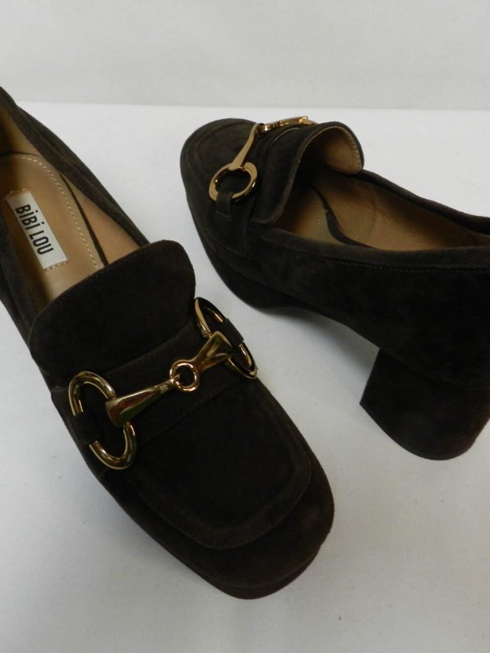 Bibi Lou Size 39 8 US Mojave Suede brown Horse-bit Platform Heeled Loafers brown
